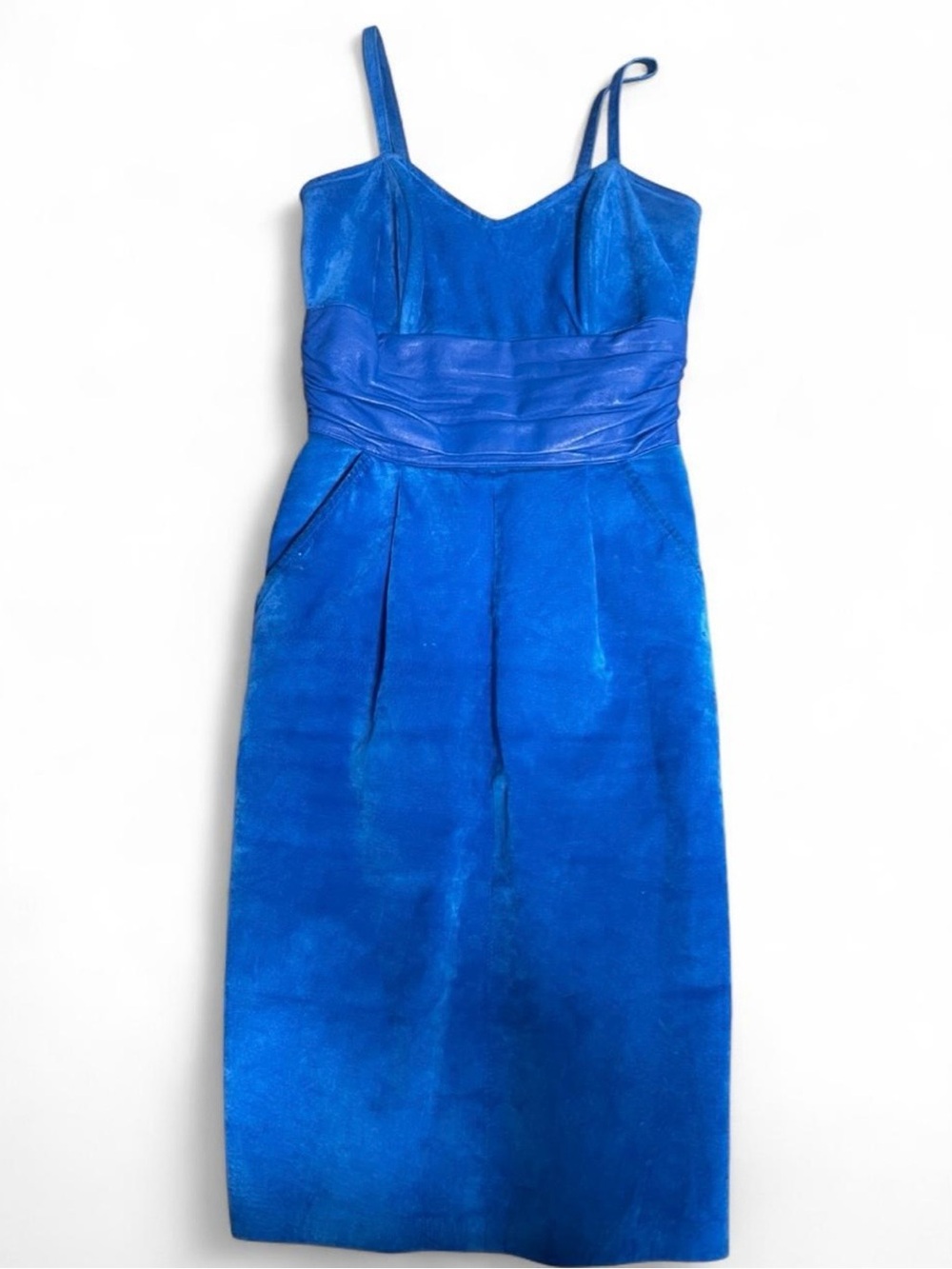Danier Blue Suede Spaghetti-Strap Midi Dress | Size Small